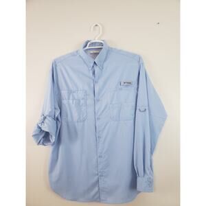 Y2K Columbia PFG Mens Shirt Size L Fishing Vent Blue Roll Tab Hiking Beach Sport